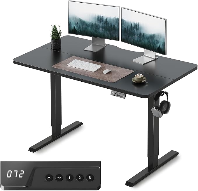 Cubiker Electric Standing Desk, 48 x 24 Stand up Desk Height Adjustable, Home Office Desk with Splice Board, Black