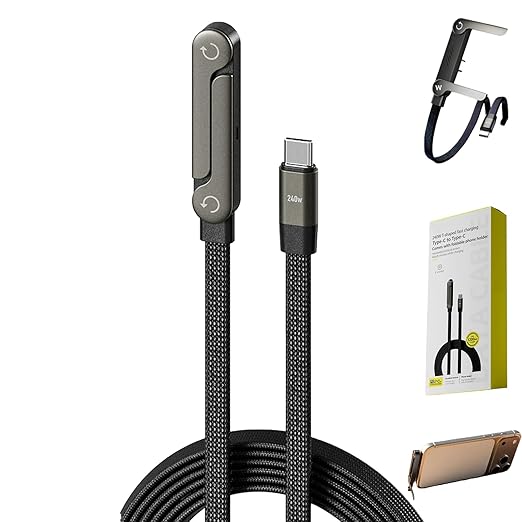 2-in-1 Invisible Holder Charger Cable – 240W Fast Charging Cord with Built-in Phone Stand, Tangle-Free Nylon Cables for Smartphones Tablets (1 pc)