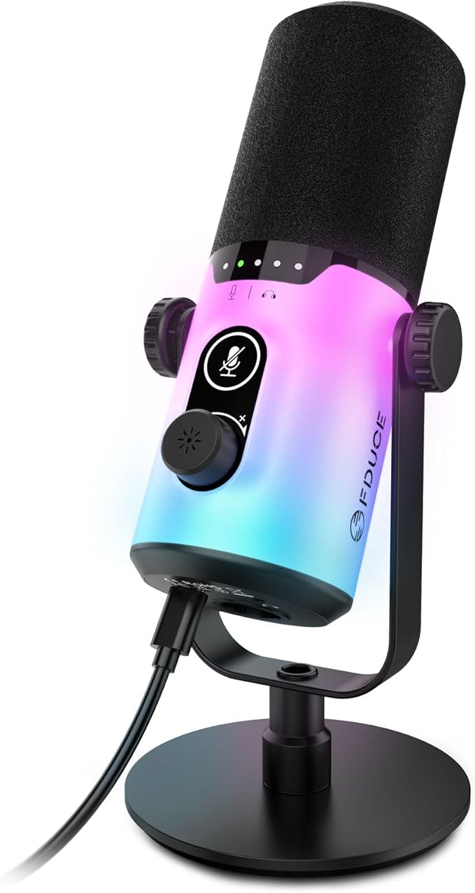 FDUCE Dynamic Gaming Microphone kit, USB/XLR Podcast Computer Microphone with Desktop Stand, RGB Light, Mute Button and Headphone Jack, for Gamer Streaming Recording Studio YouTube Online Chat(D20)