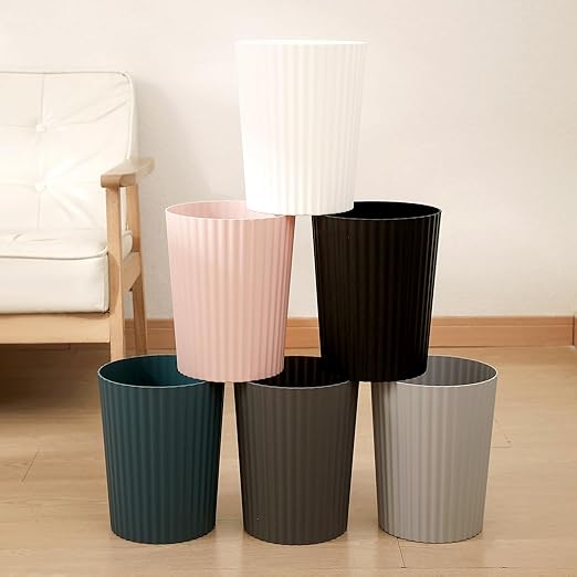 JiatuA Small Trash Can Plastic Wastebasket Round Garbage Container Bin for Bathroom, Kitchen, Bedroom, Home Office, College Dorm, Black 2 Pack