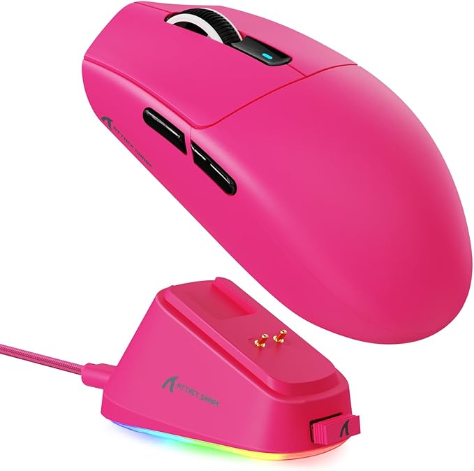 MAMBASNAKE ATTACK SHARK G3PRO Wireless Gaming Mouse,Tri-Mode, Bluetooth/2.4G/USB, 59g Ultra Lightweight,25K DPI,100M Clicks Switches,RGB Magnetic Charging Dock,PAW3311 Sensor,BK52820 Chip-Red