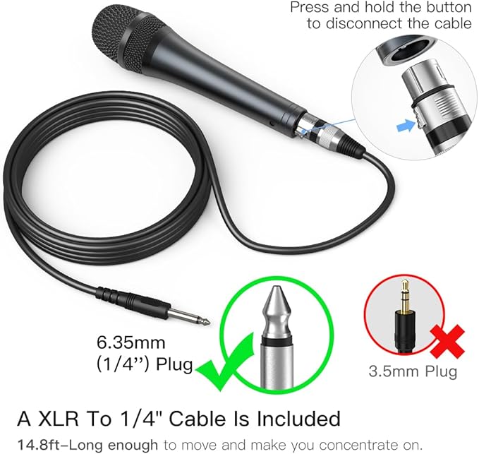 Fifine Karaoke Microphone, Dynamic Vocal Microphone for Speaker, 6.35MM Wired Handheld Mic with On and Off Switch and 14.8ft Detachable Cable-K6