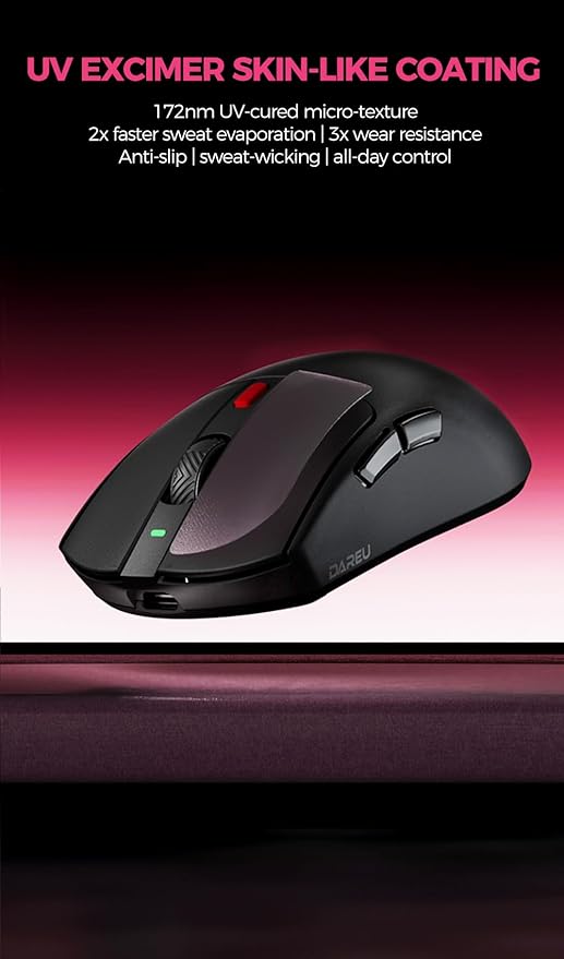 DAREU AE6 Pro Wireless Gaming Mouse, Custom PAW3950 30K Sensor, Wireless/Wired Dual 8K Polling, Display Charging Dock, Excimer Coating, 59g Lightweight, Symmetrical, Programmable,166H Battery