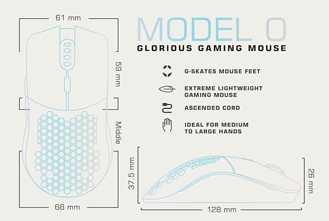Glorious Gaming - Superlight Wired PC Gaming Mouse with Honeycomb Shell, 6 Programmable Buttons, RGB Lighting & PTFE Skates - Model O, Glossy Black