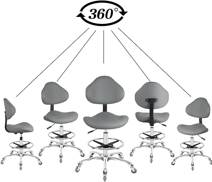 Rolling Swivel Drafting Chair Adjustable Heavy Duty (400lbs) Lumbar Support Task Chair for Home Desk Studio Design Lab(Grey)