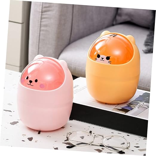 Vaguelly Cute Mini Trash Can Lid Slim Desktop Garbage Bin for Home Office and Bedroom Lightweight Waste Container