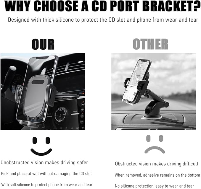 Car Phone Holder for CD Slot, Magnetic or One Button Release Hands Free Car Phone Holder, Silicone Pad Protection and 360° Rotation Cell Phone Mount, Car Accessories