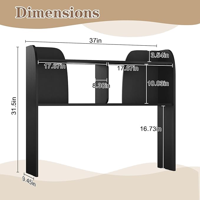 Wooden Desktop Bookshelf,37”3-Tier Rounded-Edge Desk,Storage Organizer,Space-Saving Countertop Shelf for Office Dorm Home,Black