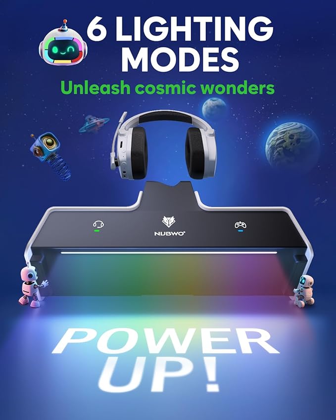 NUBWO G06 Pro Wireless Gaming Headset with Charging Station for Headset & PS5 Controller, 17ms Low Latency, 120H Battery Life, Dynamic 50mm Drivers-White (Only Compatible with PS5)