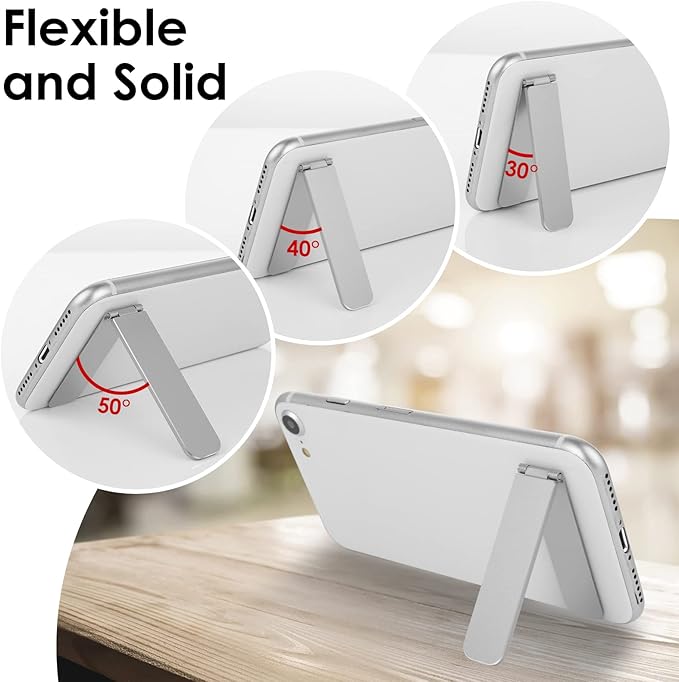 TIESOME Ultra-Thin Cell Phone Holder, Adjustable Mini Alloy Phone Kickstand Portable Foldable Phone Stand Adjustable Angle for Mobile Phone Tablet Universal Model (Silver)