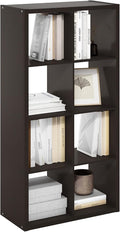 Furinno CUBICLE Book Shelf, 8-Cube Bookshelf, Extra Thick Frame Horizontally & Vertically Reversible Bookcase with Open Back, 14.6" x 30" x 58", for Living Room, Bedroom, Home Office, Black Dark Oak