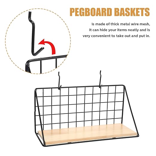 Coume Pegboard Shelves with Steel Pegboard Brackets and Hooks Tool Organizer Storage Tray Garage Basket Storage Display Accessories (Black)