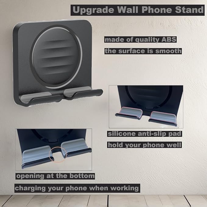 Shower Phone Holder Upgraded, Removable Wall Mounted Hands-Free Cellphone Stand, Angle Adjustable Phone Stand with 3pcs Adhesive Pad for Kitchen Bathroom Dorm Bedroom (Black)