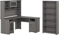 Bush Home Cabot 60W L Shaped Computer Desk with Hutch and 5 Shelf Bookcase in Modern Gray