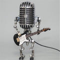 Vintage Microphone Guitar Robot Lamp, Music Gifts for Men, Cool Gifts for Music Lovers, Vintage Light Home Decor Nightstand Desk Lamp for Bedroom, Music Studio (Black)