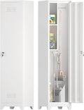 IRONFFICE Storage Cabinets with Lock,Slim Broom Closet Storage Cabinet with Doors and Shelves,Tall White Cabinet for Small Spaces,Laundry Room Cabinet for Home Office,Gym