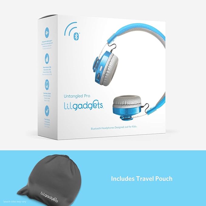 LilGadgets Bluetooth Headphones - Ages 4+ - On-Ear, Blue - Volume-Limited Kids Headphones for School with SharePort Tech & Mic - SoftTouch Padding, 12 Hr Playtime