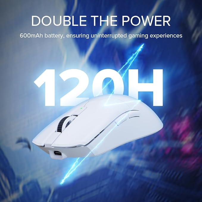 DELUX M800Ultra Wireless Gaming Mouse, 55g Lightweight, Nordic 52840 MCU, 1000Hz Polling Rate, PAW3395 Sensor, 26000DPI, Up to 120 Hrs Battery Life, Tri-Mode Connection, Huano Switches (600mAh-White)