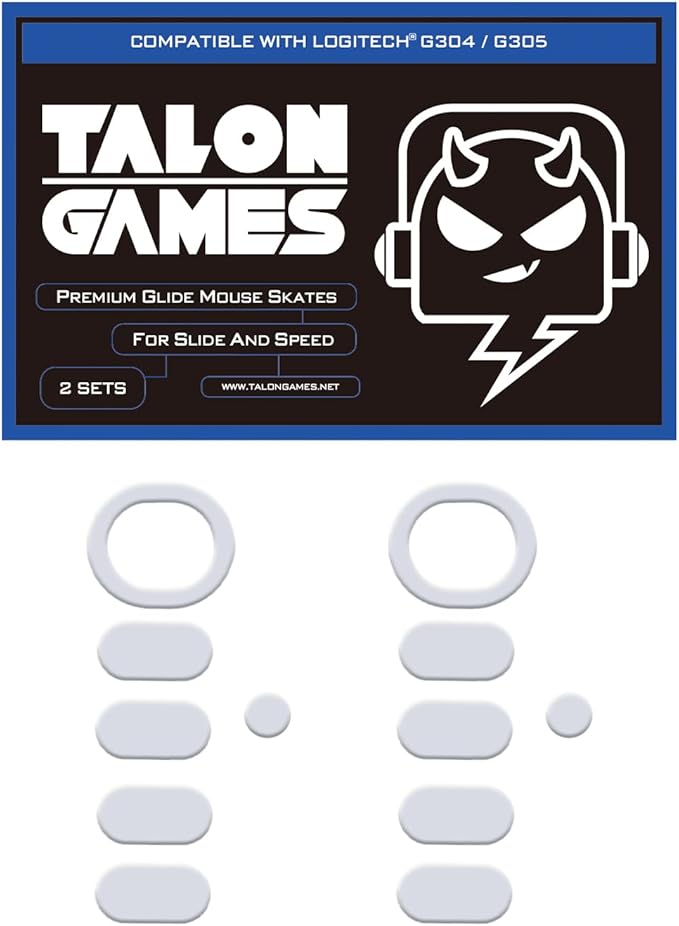 2Sets of TALONGAMES Rounded Curved Edges Mouse Feet Skates Compatible with Logitech G304 / G305 Gaming Mouse Feet Replacement,0.8mm,Pure PTFE Material with Super Smooth Glide Pads