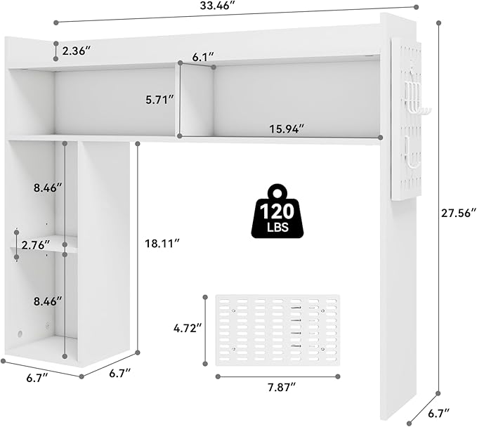 ELECWISH Desktop Bookshelf, Desk Shelf for Computer Desk, 33.46" 5-Tier Adjustable Desktop Hutch Organizer with Pegboard for Home Office, White