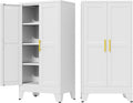 47" Metal Storage Cabinet with Adjustable Leveling Foot,Garage Storage Cabinets with 2 Doors and 3 Adjustable Shelves, Black Steel Cabinet for Office,Home,Garage(White)
