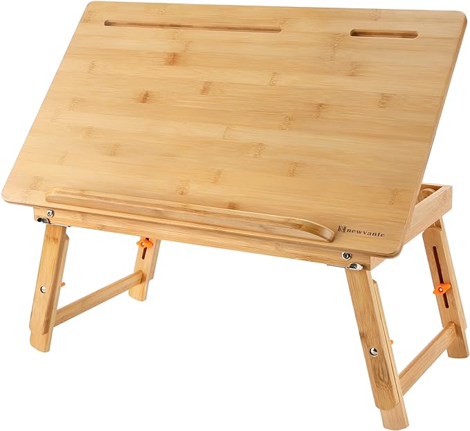 Drawing Table Nnewvante Laptop Desk Adjustable Drafting Desk Foldable Bamboo Bed Tray with Tablet Slot for Adult Kids, Large