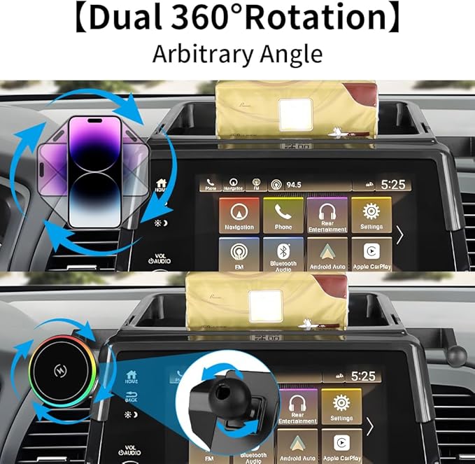 Car Magnetic Phone Mount for Honda Odyssey 2018 2019 2020 2021 2022 2023 2024 Auto Interior Accessories Best Cellphone Holder Fast 15W Wireless Charger Cell Phones Charging Screen Stand Cradle