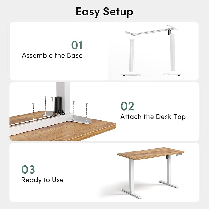 CubiCubi 48 x 24 Large One-Piece Standing Desk, Adjustable Height Electric Computer Home Office Sit Stand up Workstation, with 4 Memory Presets, Headphone Hook, Light Rustic