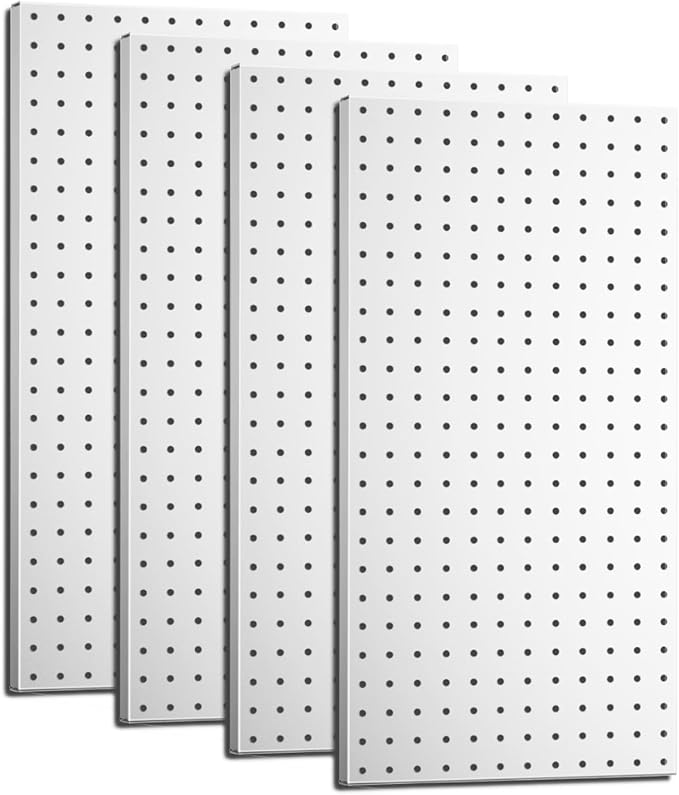 Garage Pegboard Organizer - 4-Pack 24" x 12" Silvery Heavy-Duty Metal Pegboard Panels, High-Capacity Wall Mount Peg Board for Tool Storage, Workshop, Kitchen, Garage & Office Organization