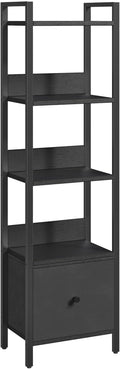 MAHANCRIS Bookshelf, 5-Tier Bookcase with Drawer, Small Book Shelf for Small Space, Storage Shelf Organizer, for Living Room, Bedroom, Study, Kitchen, Black BKHB55101