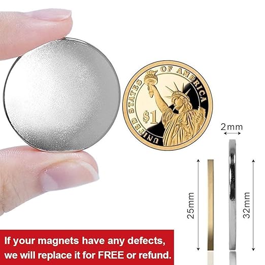 LOVIMAG Strong Neodymium Disc Magnets with Double-Sided Adhesive Powerful Rare Earth Magnets, Perfect for Fridge, DIY, Building, Scientific, Craft, and Offic, 1.26 inch x 0.08 inch - Pack of 8