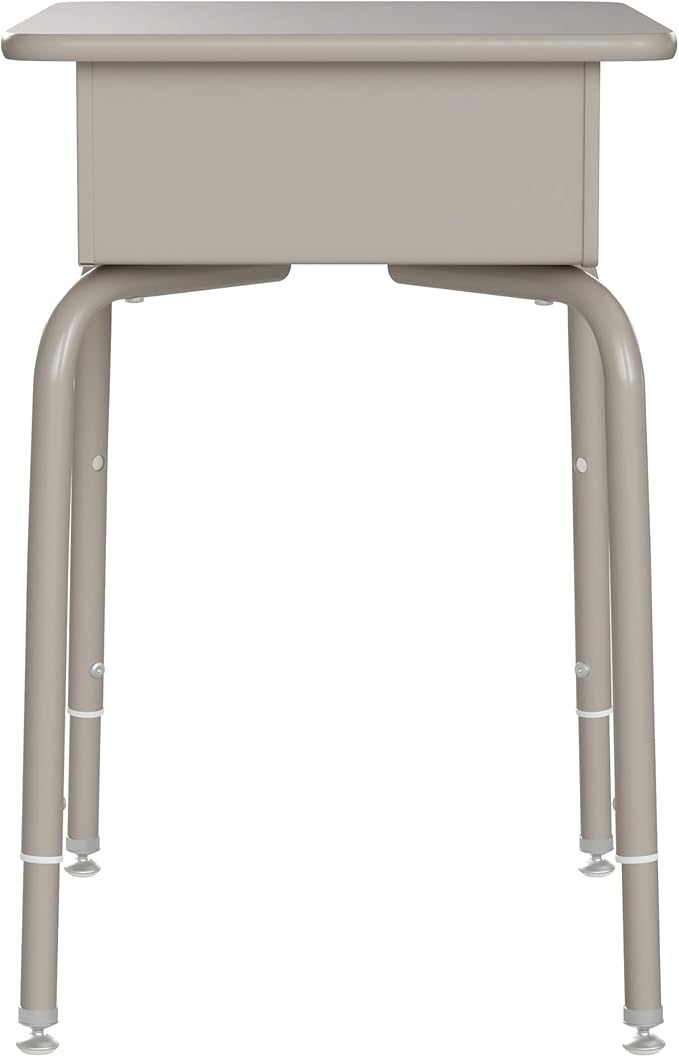 EMMA + OLIVER Jacobs Desk/Stackable Ergonomic Chair Set, Flex Comfort Seat Back, Adjusting Desk Legs, Metal Open Front Storage Box, Gray Granite Desktop/Black Chair