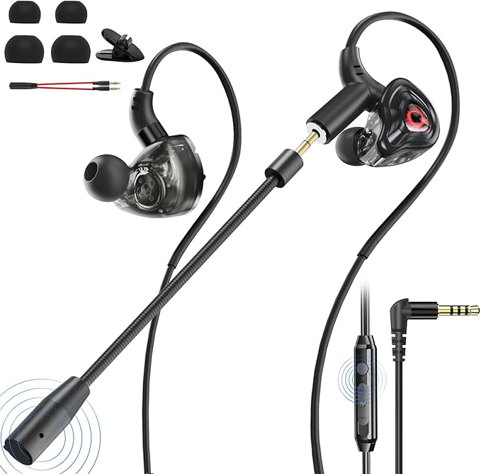 BlueFire Wired Gaming Earbuds with Microphone, Deep Bass in-Ear Monitors Earphones, HiFi Noise Cancelling Headphones for Music Gaming Video Calling