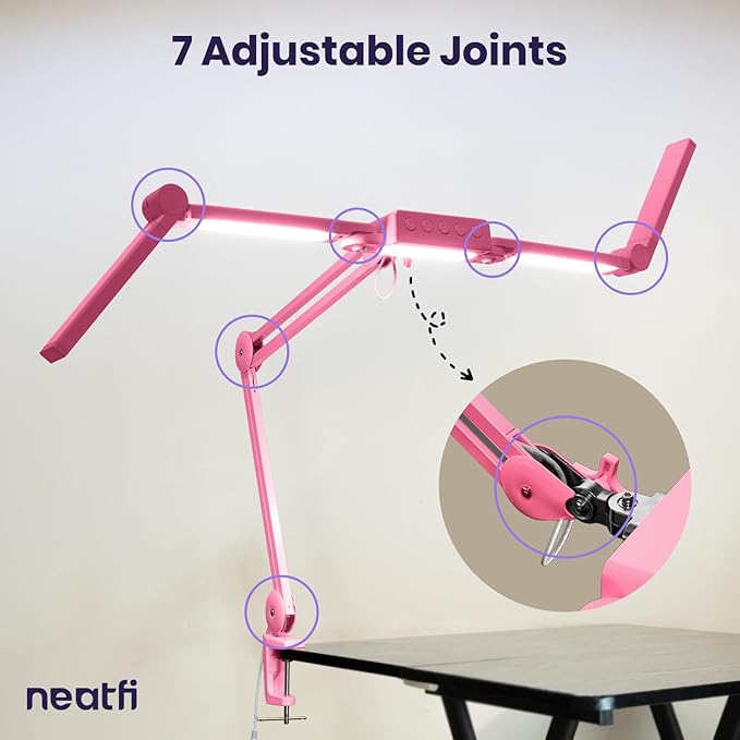 Neatfi 3,000 Lumens LED Desk Lamp, Dimmable, 360 SMD LEDs, 30W, CRI 95, Adjustable Light Modes, Task Lamp for Home Office, Study, Workstation (Pink, 44-Inch, CCT with Clamp)