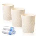 JiatuA 3 Pack Small Trash Can with Trash Bags Bathroom Garbage Bin Round Plastic Waste Basket for Kitchen, Bedroom, Office, College Dorm, Craft Room, Beige
