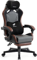 Ergonomic Gaming Chair for Adults with Footrest - PU Leather Computer Gamer Chair with Memory Foam Headrest & Lumbar Pillow, Reclining Silla Gamer Video Game Chair for Home Office, Black & Grey