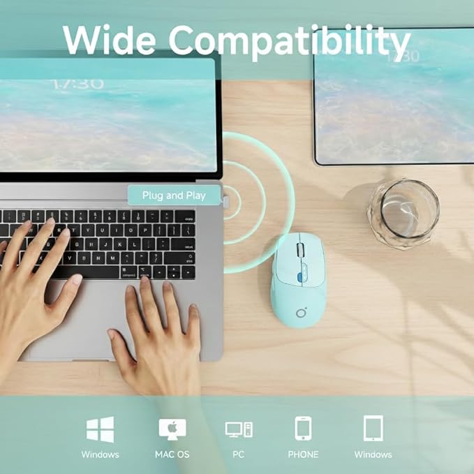 SEUNKWANG EWEADN Q5 Wireless Mouse, Bluetooth & 2.4G Quiet Computer Mouses with Battery Level Display, 1600 DPI, Ergonomic Office Mouse, 6 Button Portable Cute Computer Mouse for Laptop/PC/Mac - Blue
