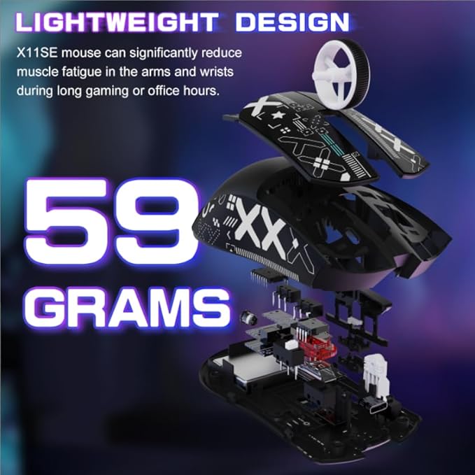 ATTACK SHARK X11SE Ultra-Light Wireless Gaming Mouse,22000 DPI,Tri-Modes BT5.2/Type-C Wired/2.4G,PixArt PAW3311 Gaming Sensor,5 Programmable Buttons for Laptop,PC,Mac Gamer(Black&Sticker)