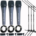 Sennheiser e 835 Dynamic Vocal Mic (3-Pack) with Stands & Cables Bundle