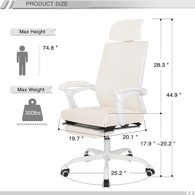 Qulomvs Home Office Desk and Chair Set, Home Office Furniture Sets, Computer Desk with Drawers & Shelves, Ergonomic Office Chair with Footrest Mesh Home Office Desk Chair