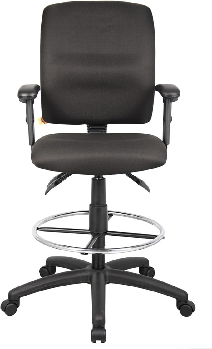 Benzara Jea Drafting Stool, Seat Tilt Lock, Adjustable Arms, Black Crepe
