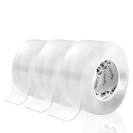 Double Sided Tape Heavy Duty for Wall Decor No Damage to Paint,Clear Removable Mounting Tape,Nano Two Sided Adhesive Tape,Picture Hanging Strips for Posters,Stickers - 3Rolls,Total(1.18in*20FT)