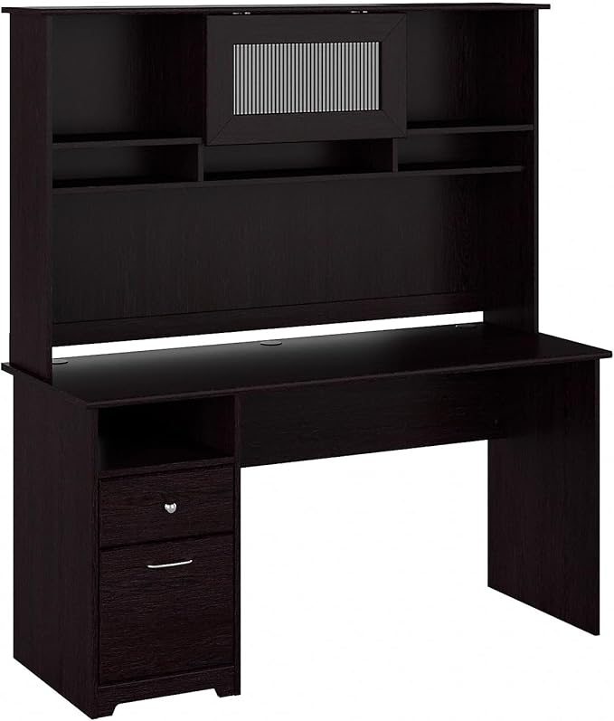 Bush Furniture Cabot 60W Computer Desk with Hutch and Drawers in Espresso Oak