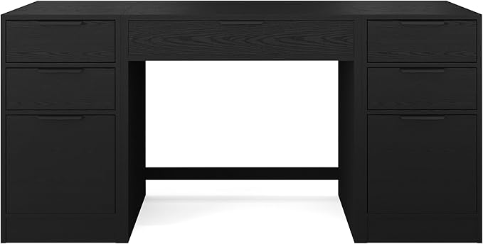 Martha Stewart Kayden Home Office Modular Desk with Drawer and Dual 3 Drawer File Cabinets in Black with Oil Rubbed Bronze Hardware