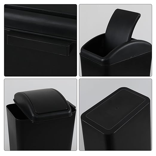 4.2 Gallon Swing Lid Trash Can, Plastic Waste Bin Garbage with Lid, Black