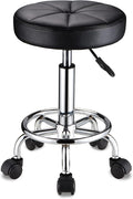 HMTOT Round Rolling Stool with Wheels Height Adjustable Swivel Stool Chair for Spa Salon Massage Black