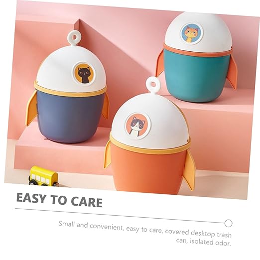SOLUSTRE Top Trash Can Mini Cartoon Waste Paper Container for Desk Random Color Small Size Lightweight for Home and Office Use