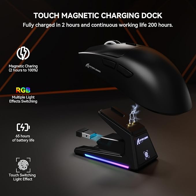 ATTACK SHARK X1 Wireless Gaming Mouse with RGB Charging Dock, PAW3395 PRO Sensor Up to 40K DPI,53g Ultra Light Tri-Mode Computer Mice,1KHz Polling Rate 5 Programmable Buttons for WIN/MAC-Black