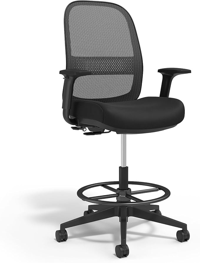 Workplace 2.0 Drafting Stool, Mesh, Ergonomic, Lumbar Support, Adjustable Height, Black