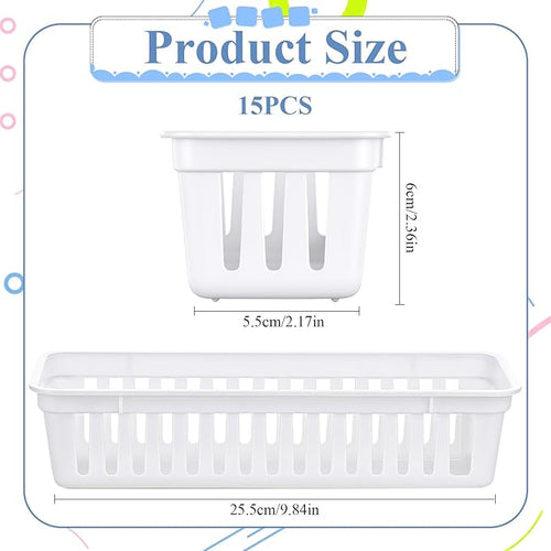 15 Pack Plastic Storage Baskets for Organizing Small Narrow Storage Bins Stackable Drawer Organizer Desk Garage Kitchen Cabinet Containers Pencil Holder Trays for Classroom